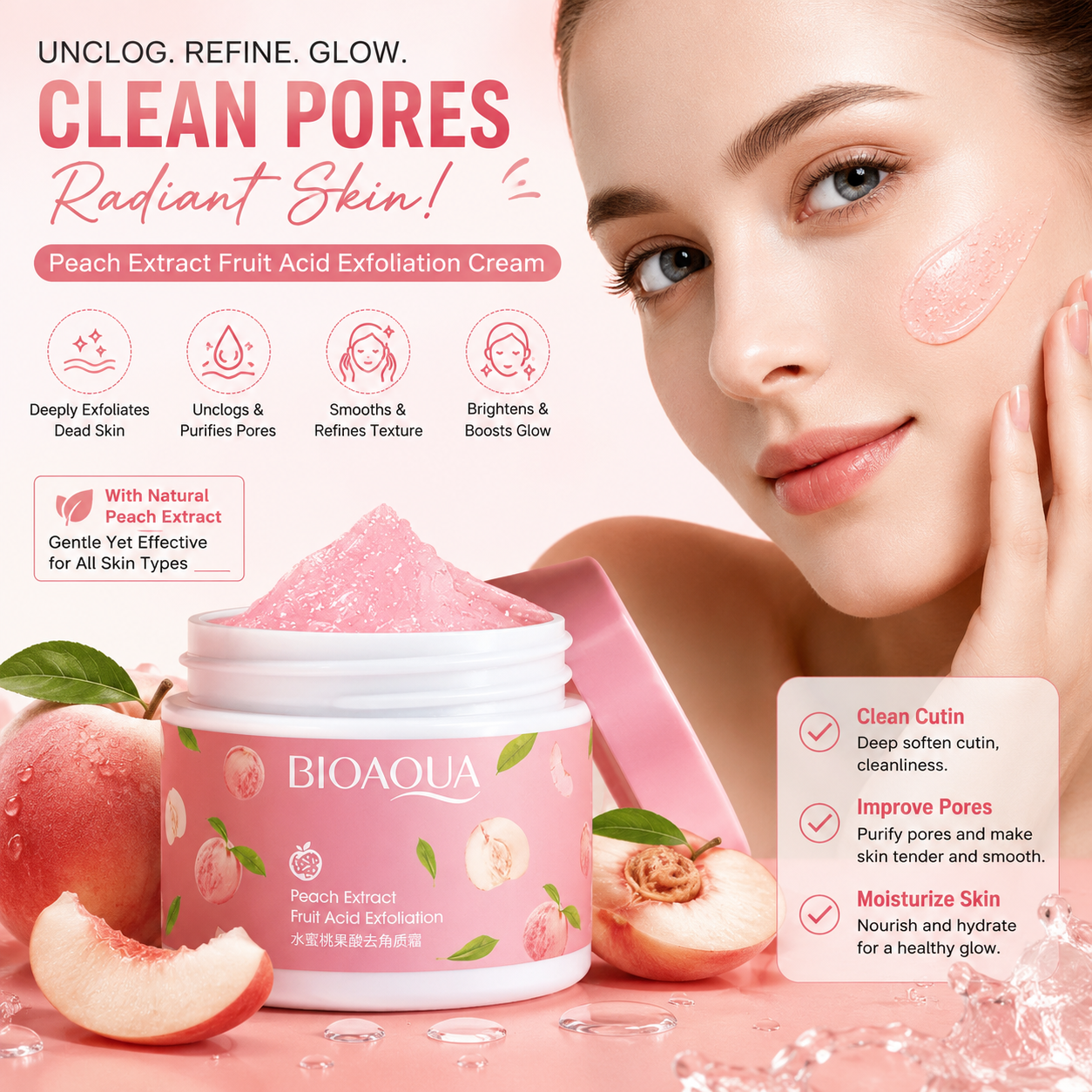 Peach Extract Fruit Acid Exfoliating Face Gel Cream