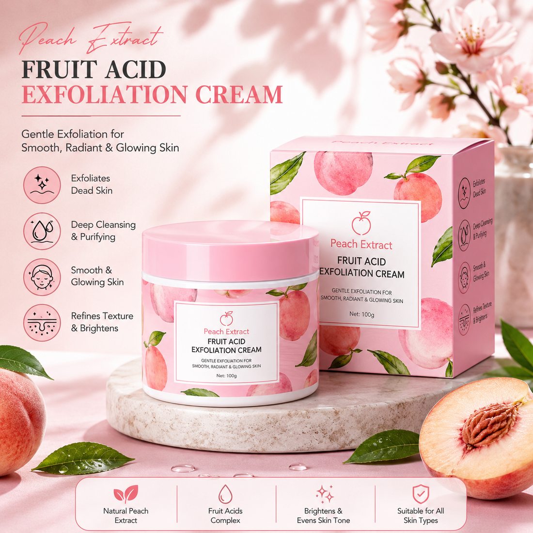 Peach Extract Fruit Acid Exfoliating Face Gel Cream